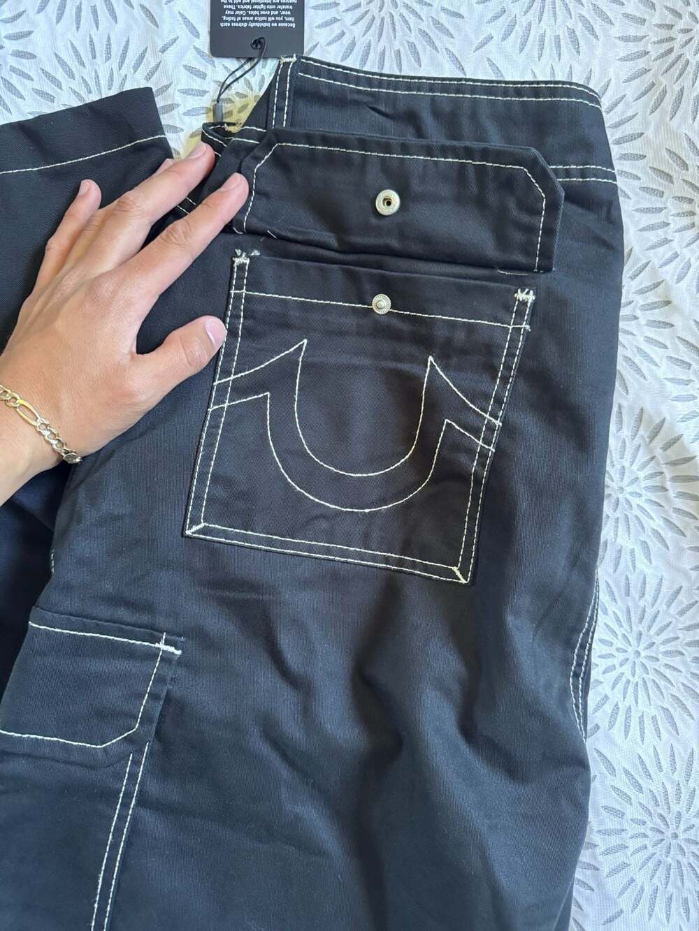 True Religion Mens Baggy Cargo Pants Black 34